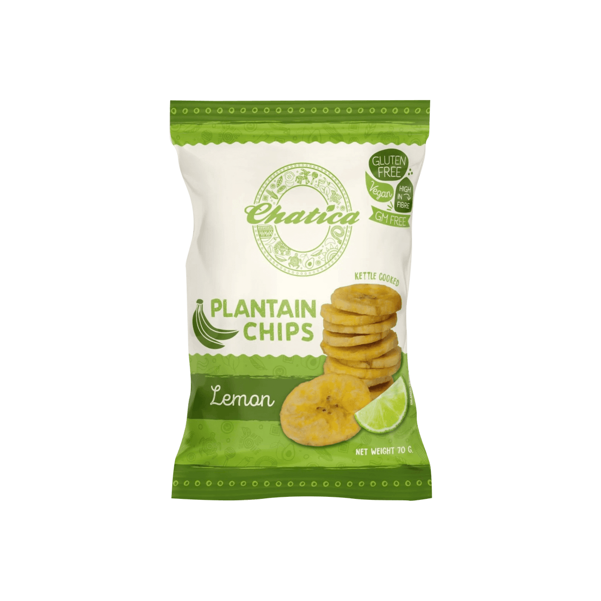 Chatica Lemon Lime Plantain Crisps - 70g - Refreshing Lemon Flavor